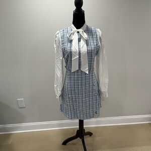 SHEIN Blue Checkered Dress with White Sleeves